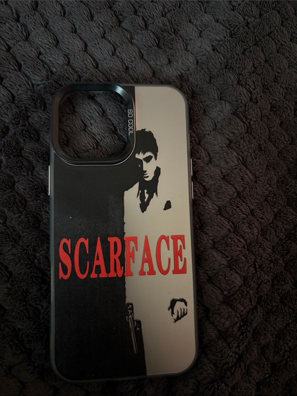 Scarface Graphic Black & White Phone Case with Red Accent. iPhone 16 pro max